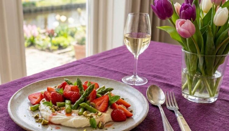 Aardbeien met groene asperges